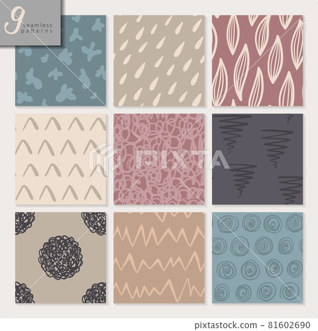 Set of nine hand drawn seamless abstract patterns - Stock Illustration ...