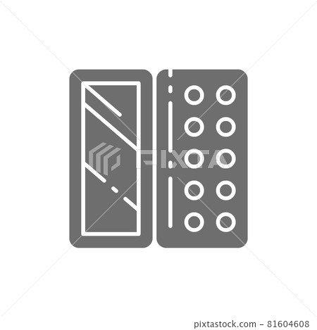 Eyeshadows in mirror case, makeup blush, powder grey icon. Eyeshadows in mirror case, makeup blush, powder grey icon. 81604608