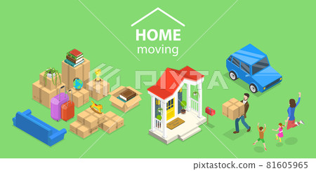 3D Isometric Flat Vector Conceptual Illustration of House Moving. 81605965