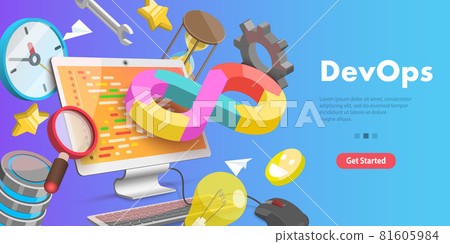 3D Vector Conceptual Illustration of DevOps, Development and Operations. 81605984