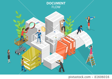 3D Isometric Flat Vector Conceptual Illustration of Document Flow 81606016