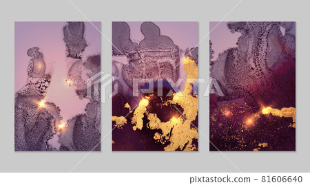 Abstract pink, purple and gold fluid art alcohol ink pattern with marble texture 81606640