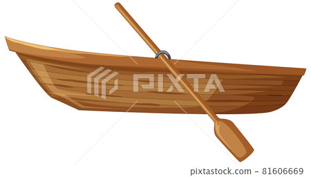 Wooden boat with paddle on white background Wooden boat with paddle on white background 81606669
