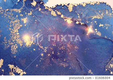 Abstract denim blue and gold fluid art alcohol ink pattern with marble texture Abstract denim blue and gold fluid art alcohol ink pattern with marble texture 81606804