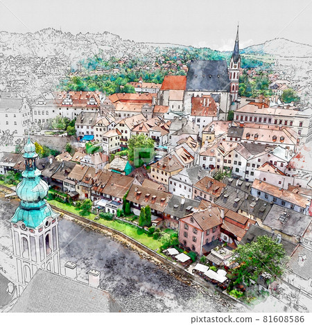 Abstract beautiful colorful watercolor buildings and houses 81608586