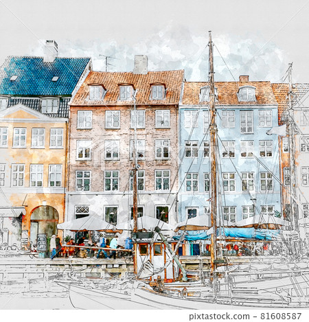 Abstract beautiful colorful watercolor buildings and houses 81608587