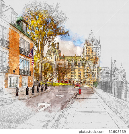 Abstract beautiful colorful watercolor buildings and houses 81608589