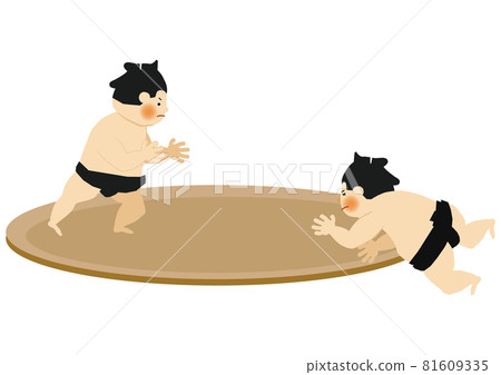 Illustration material for sports. Sumo clip art. Wrestlers and Gyoji. 81609335