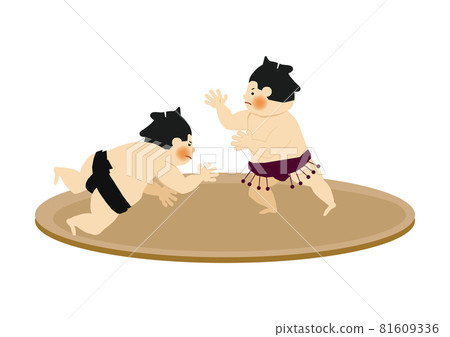 Illustration material for sports. Sumo clip art. Wrestlers and Gyoji. 81609336