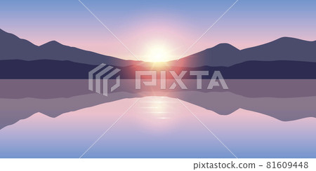 beautiful lake at sunrise on mountain nature... - Stock Illustration ...