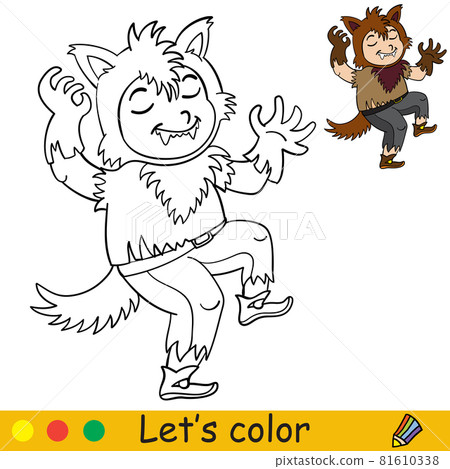 Coloring with template Halloween boy in werewolf costume Coloring with template Halloween boy in werewolf costume 81610338