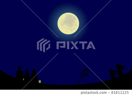 Family watching the moon, parent and child of rabbits watching the moon, 15 nights, mid-autumn moon Family watching the moon, parent and child of rabbits watching the moon, 15 nights, mid-autumn moon 81611225