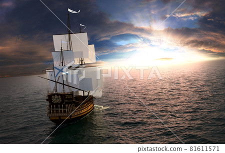 Sailboat in the sea at the sunset 81611571