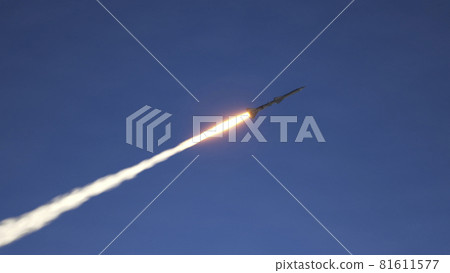 Cruise missile launch on blue background 81611577