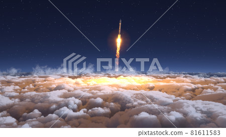 Rocket flies through the clouds on moonlight 81611583
