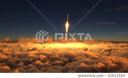 Rocket flies through the clouds at sunset 81611584