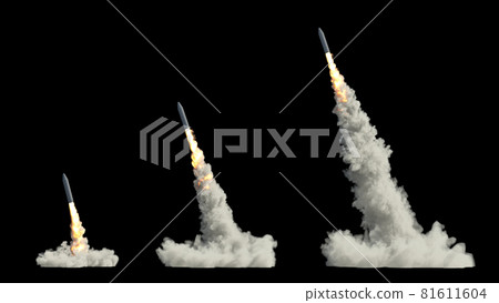 ballistic launch rocket isolated on black 81611604
