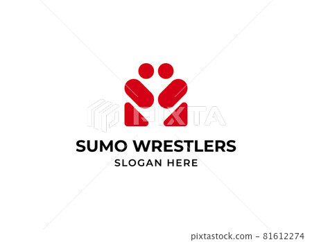 Sumo wrestlers logo. Sumo preparing to fight symbol 81612274