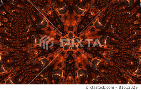 Ginger groovy kaleidoscope abstract seamless pattern with round kaleidoscopic glowing elements 81612329