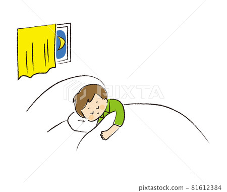 Boy sleeping in bed at night Boy sleeping in bed at night 81612384