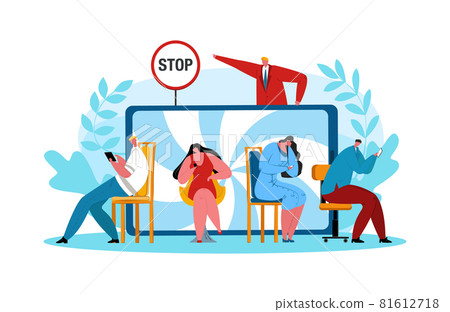 Stop internet addiction, vector illustration. People use modern mobile technology, male person stopping man woman character addict to smartphone. 81612718