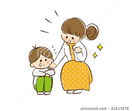 Crying boy and comforting mother 81613076
