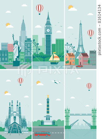 Travel and Tourism template with famous landmarks and travel stuff. Vector 81614134