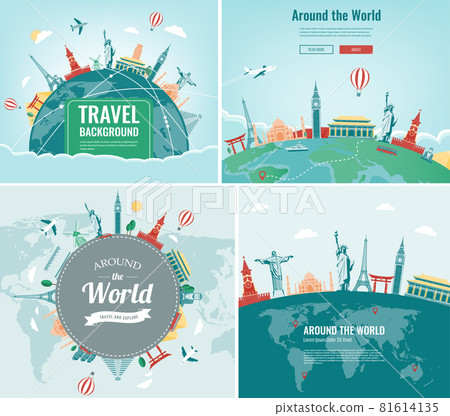 Travel and Tourism template with famous landmarks and travel stuff. Vector 81614135