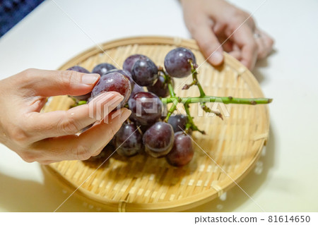 A woman eating Kyoho on a colander A woman eating Kyoho on a colander 81614650