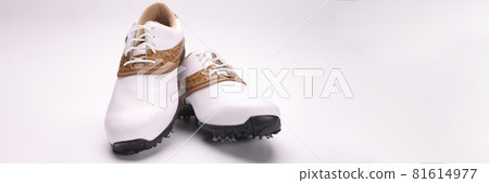Closeup of beautiful white sport golf shoes Closeup of beautiful white sport golf shoes 81614977