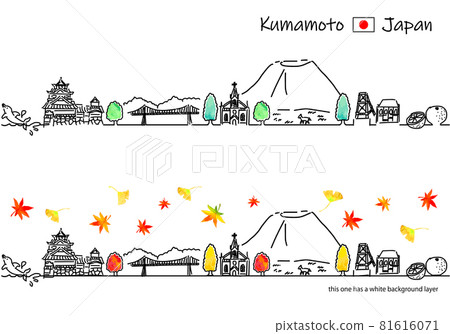 熊本縣秋季城市景觀簡筆劃集 81616071
