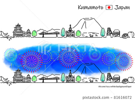 簡單的線描煙花和熊本縣觀光景點的街景 簡單的線描煙花和熊本縣觀光景點的街景 81616072