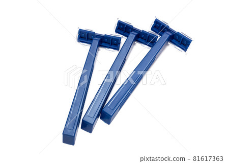 Three blue razors isolated on white background 81617363