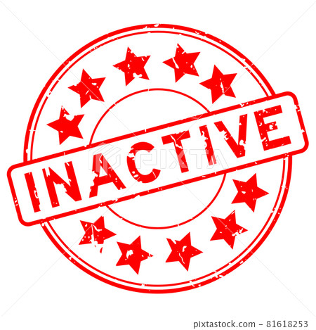 Grunge red inactive word with star icon round rubber seal stamp on white background 81618253