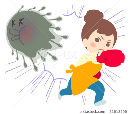 Image illustration of a housewife who KOs bacteria on the right straight-Boxing gloves 81618306