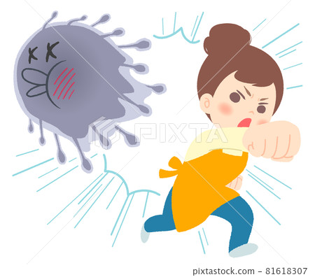 Image illustration of a housewife KOing germs with a straight right hand - Bare hands 81618307