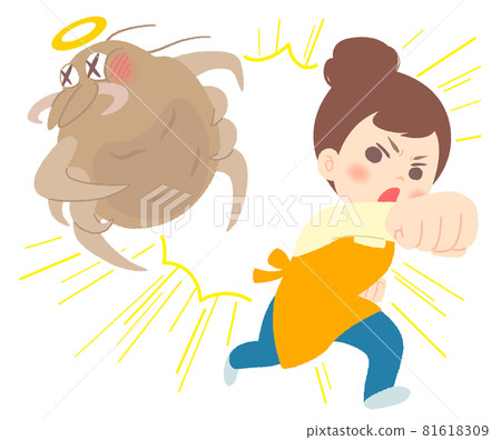 Repel ticks! Image illustration of a housewife who defeats ticks with a straight right-bare hands 81618309
