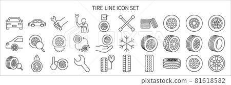 Icon set related to car tires 81618582