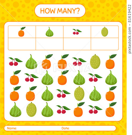 How many counting game with fruit. worksheet for preschool kids, kids activity sheet, printable worksheet 81619422