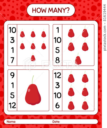 How many counting game with roseapple. worksheet for preschool kids, kids activity sheet, printable worksheet How many counting game with roseapple. worksheet for preschool kids, kids activity sheet, printable worksheet 81619444
