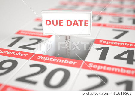 DUE DATE sign on September 13 in a calendar, 3d rendering 81619565
