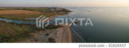 Drone view of fishing huts in adriatic coast 81620437