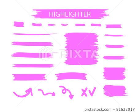Pink Highlighter Marker Strokes. Yellow watercolor hand drawn highlight set 81622017