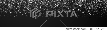 Amazing falling stars Christmas background. Subtle flying snow flakes and stars on black background. Brilliant winter silver snowflake overlay template. Divine panoramic illustration. 81622125