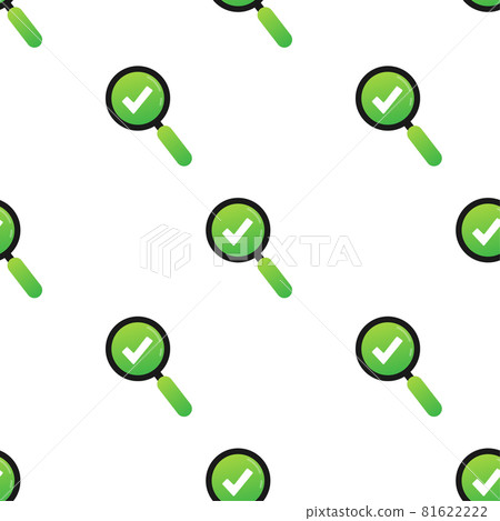 Checkmark with loupe. Green approved pattern on white background. Vector stock illustration. 81622222