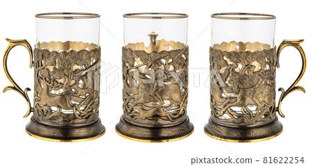 Metal brass cup holder with empty glass 81622254