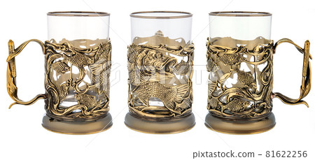 Metal brass cup holder with empty glass 81622256