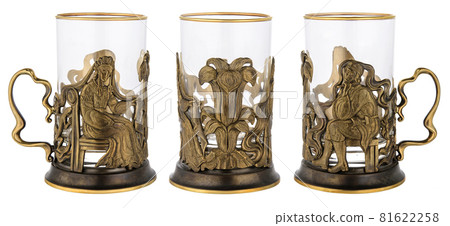 Metal brass cup holder with empty glass Metal brass cup holder with empty glass 81622258