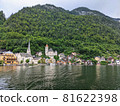 Hallstatt Austria city at lake and mountains panorama 81622398