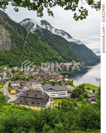 Hallstatt Austria city at lake and mountains panorama Hallstatt Austria city at lake and mountains panorama 81622400
